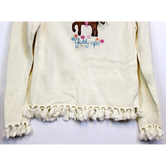 2006 Gymboree Park City Luxe White Giddy Up Fringe Sweater sz 10 Pony Girls Cute - Picture 3 of 6